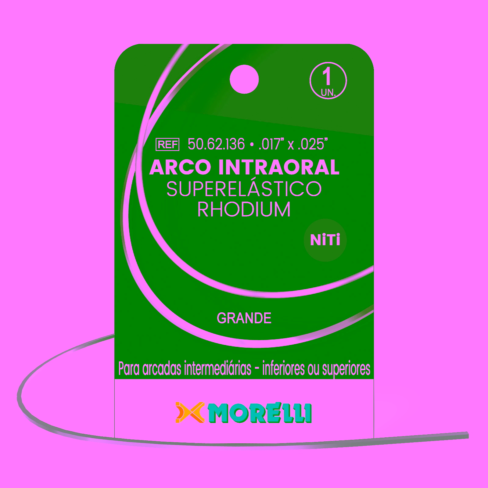 Arco Intraoral Rhodium Superelástico Grande NiTi Ret. 0.43 X 0.63mm (.017 X .025")