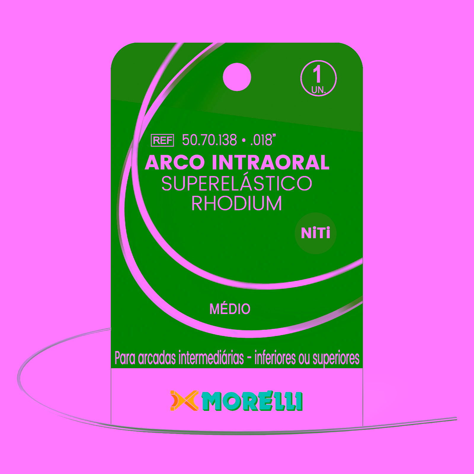 Arco Intraoral Rhodium Superelástico Médio NiTi Redondo Ø0,45mm (.018")