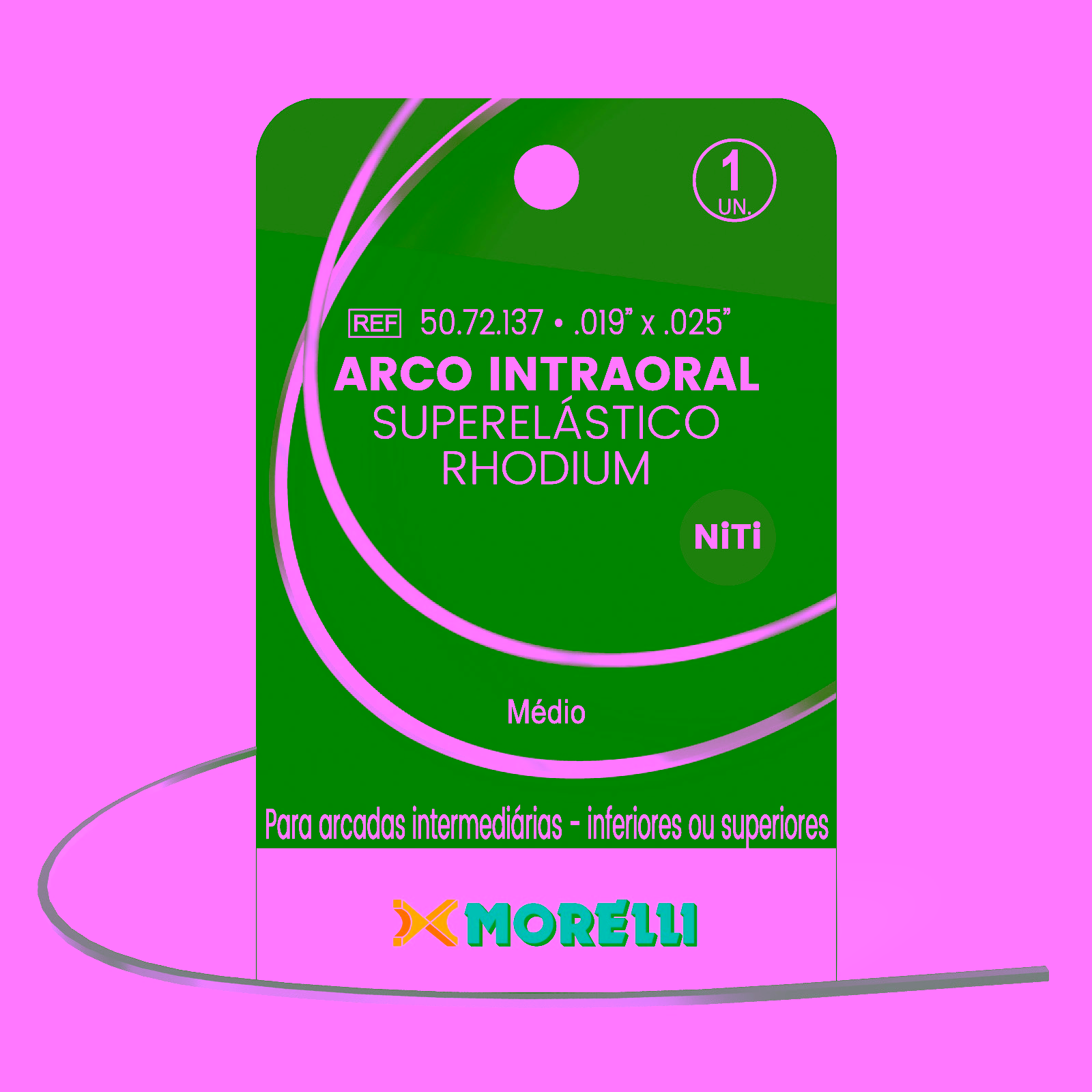 Arco Intraoral Rhodium Superelástico Médio NiTi Ret. 0.48 X 0.63mm (.019 X .025")
