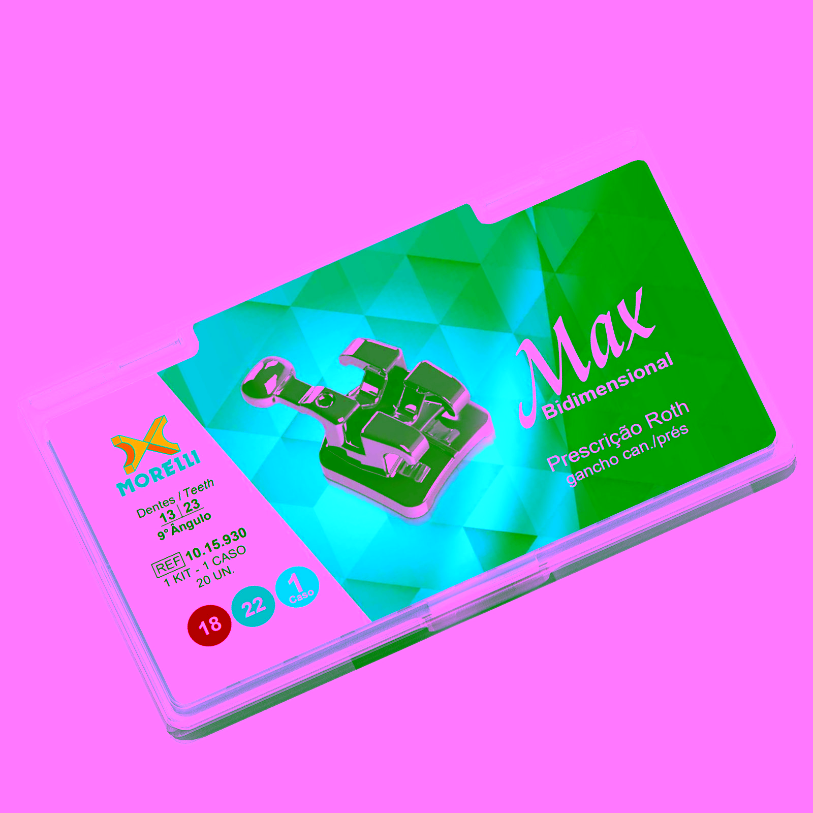 Kit de Brackets 01 caso Prescrición Roth Max Bidimensional .018"/.022" Can. 9° Ang. Gancho Can