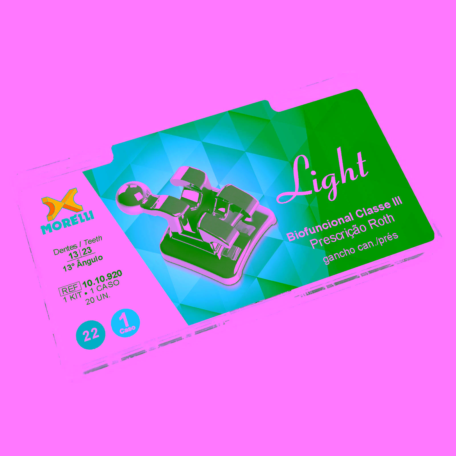 Kit de Brackets 01 caso Prescripción Roth Biofuncional Classe III .022" Gancho. Can./Prés