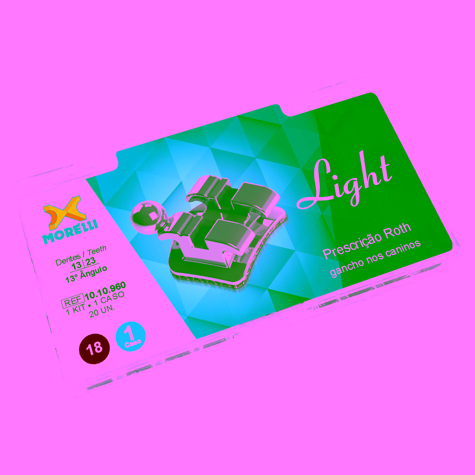Kit de Brackets 01 caso Prescripción Roth Light .018" Can. 13° Ang. Gancho Can.