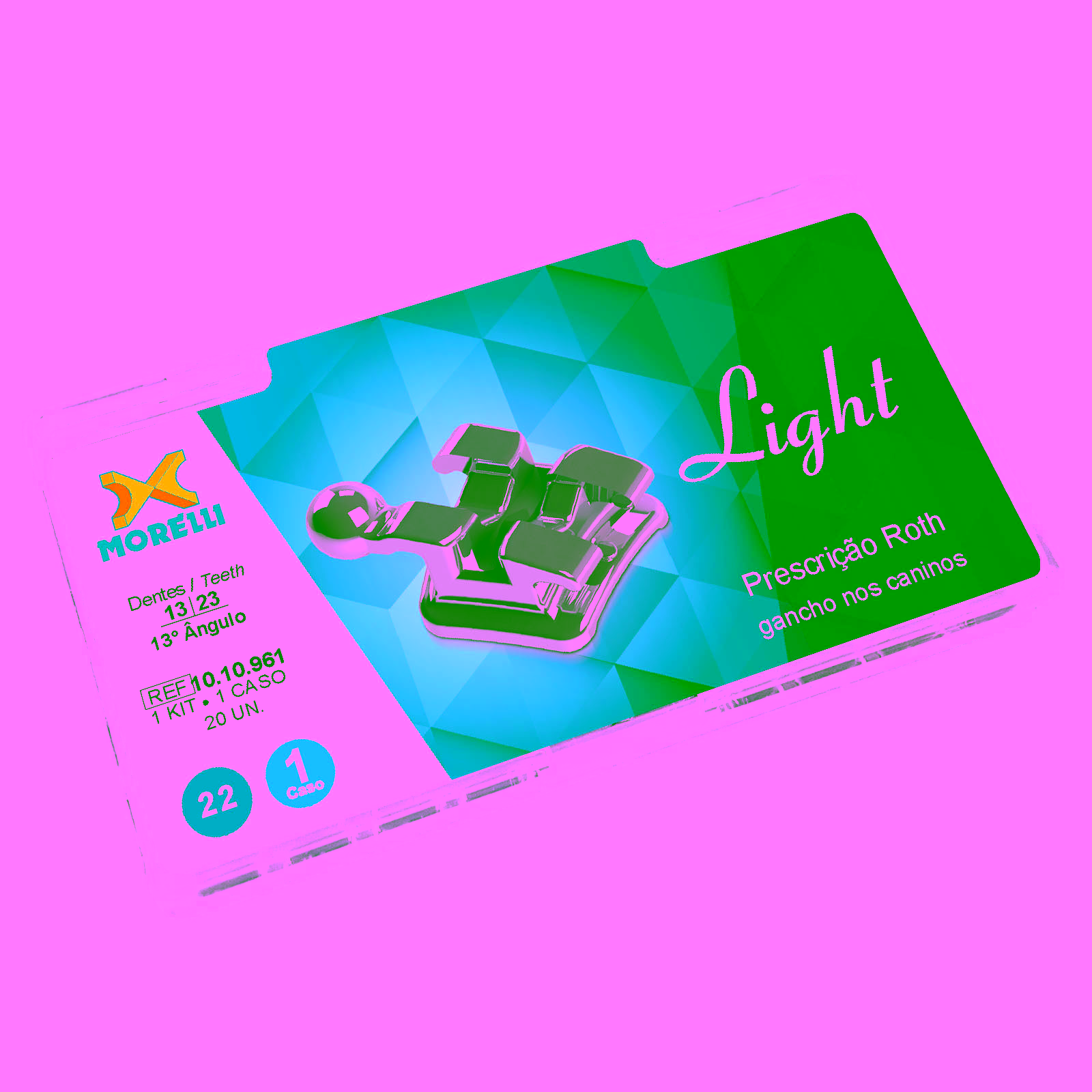 Kit de Brackets 01 caso Prescripción Roth Light .022" Can. 13° Ang. Gancho Can.