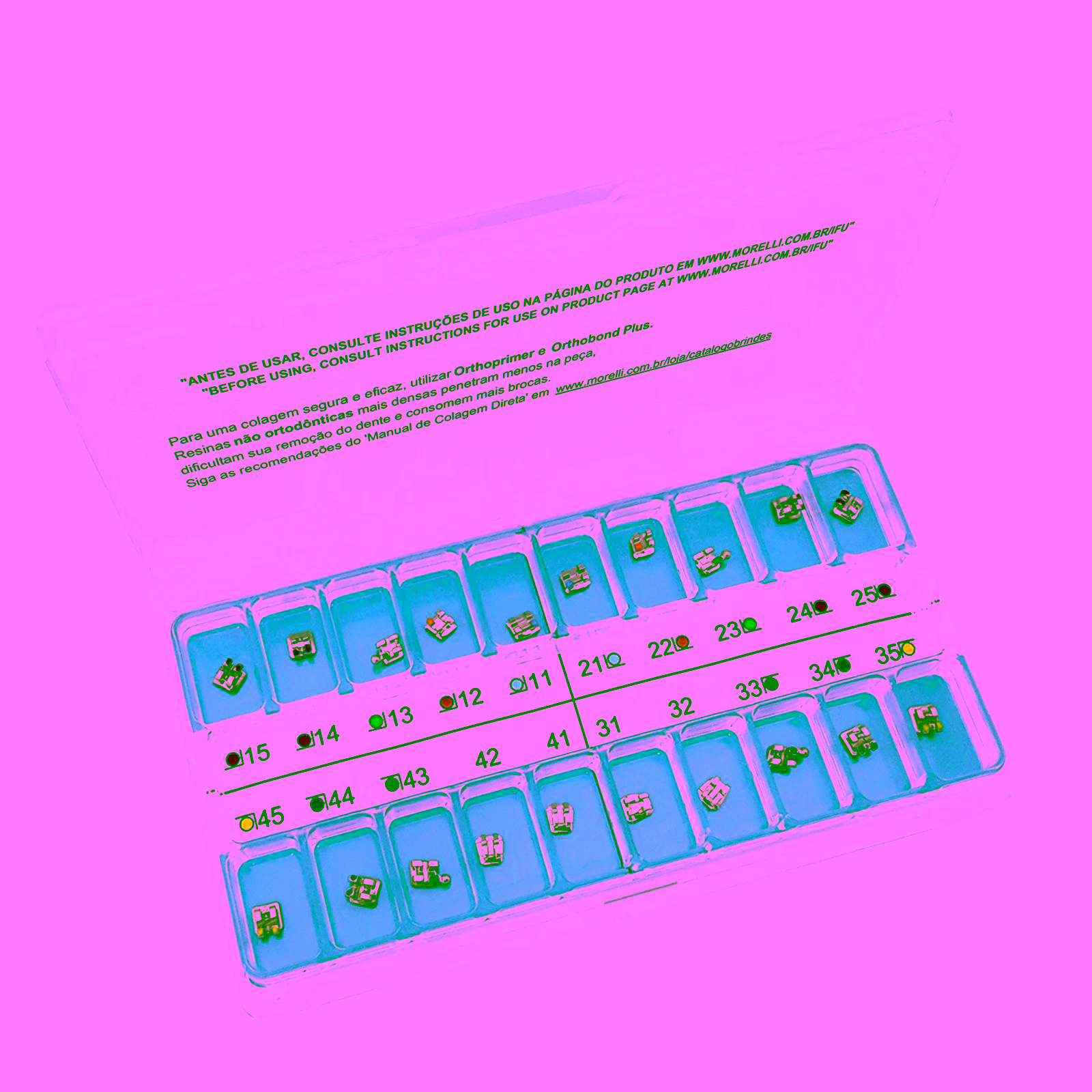 Kit de Brackets 01 caso Prescripción Roth Light .022" Can. 9° Ang. Gancho Can.
