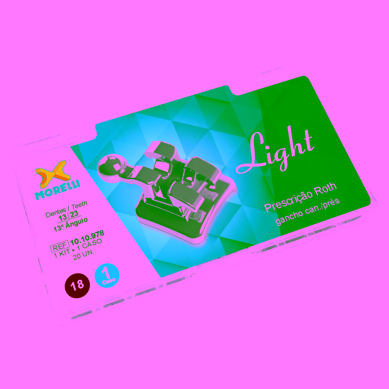 Kit de Brackets 01 caso Prescripción Roth Light .018" Can. 13° Ang. Gancho Can./Prés