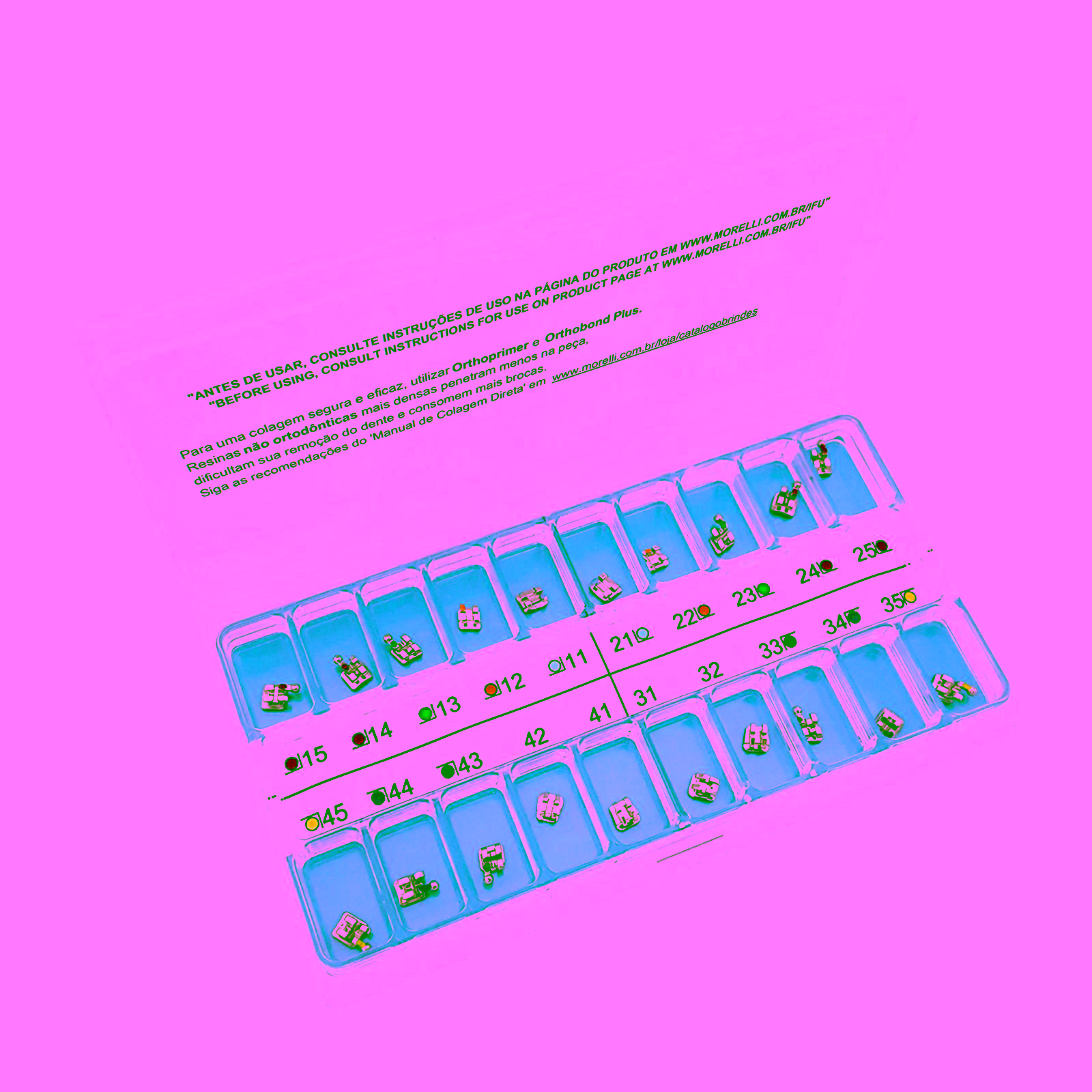 Kit de Brackets 01 caso Prescripción Roth Light .018" Can. 13° Ang. Gancho Can./Prés