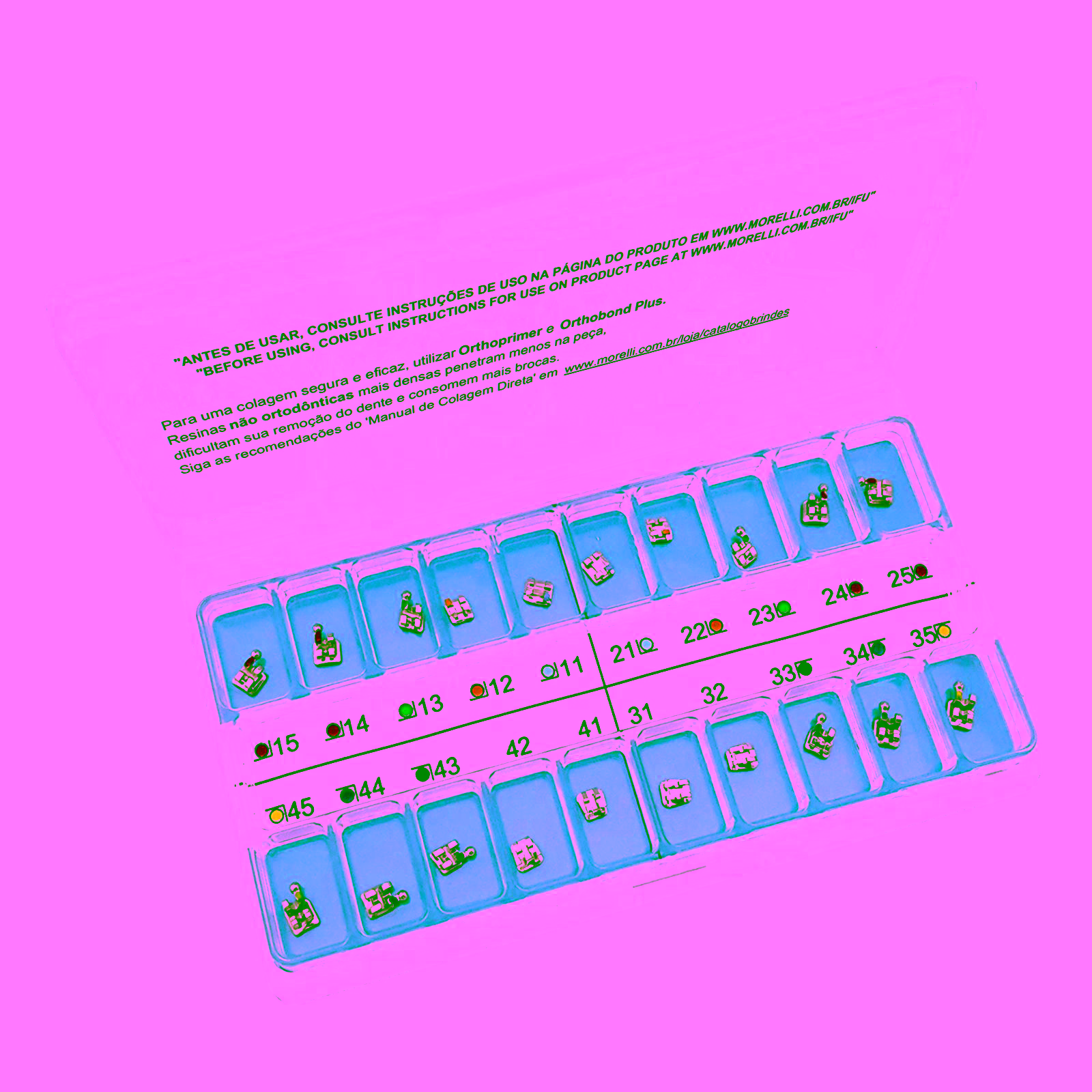 Kit de Brackets 01 caso Prescripción Roth Light .022" Can. 13° Ang. Gancho Can./Prés