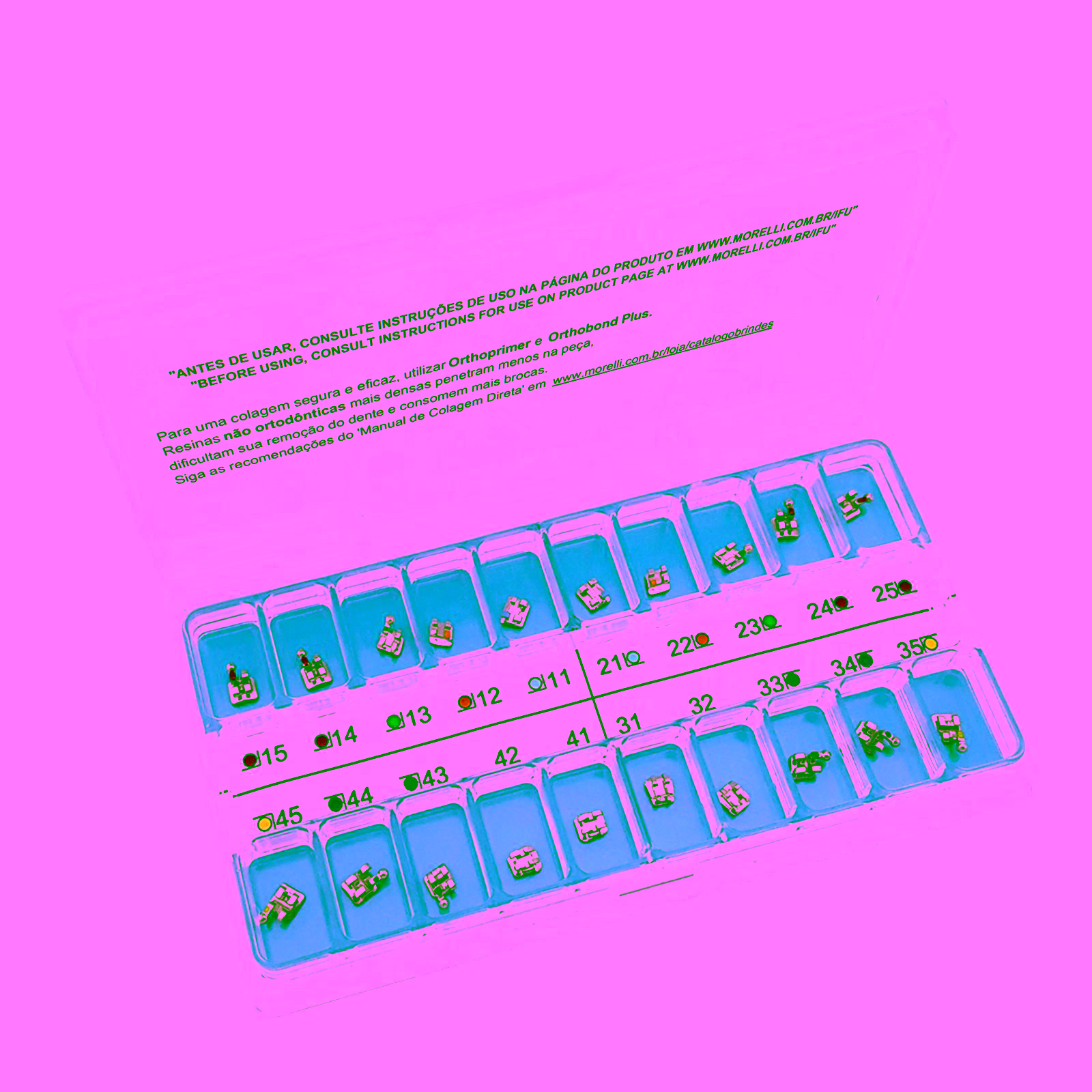 Kit de Brackets 01 caso Prescripción Roth Light .022" Can. 9° Ang. Gancho Can./Prés