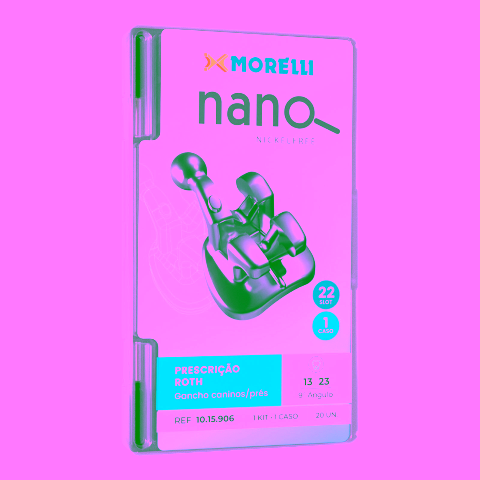 Kit de Brackets 01 caso Prescripción Roth Nano .022" Can. 9° Ang. Gancho Can./Prés