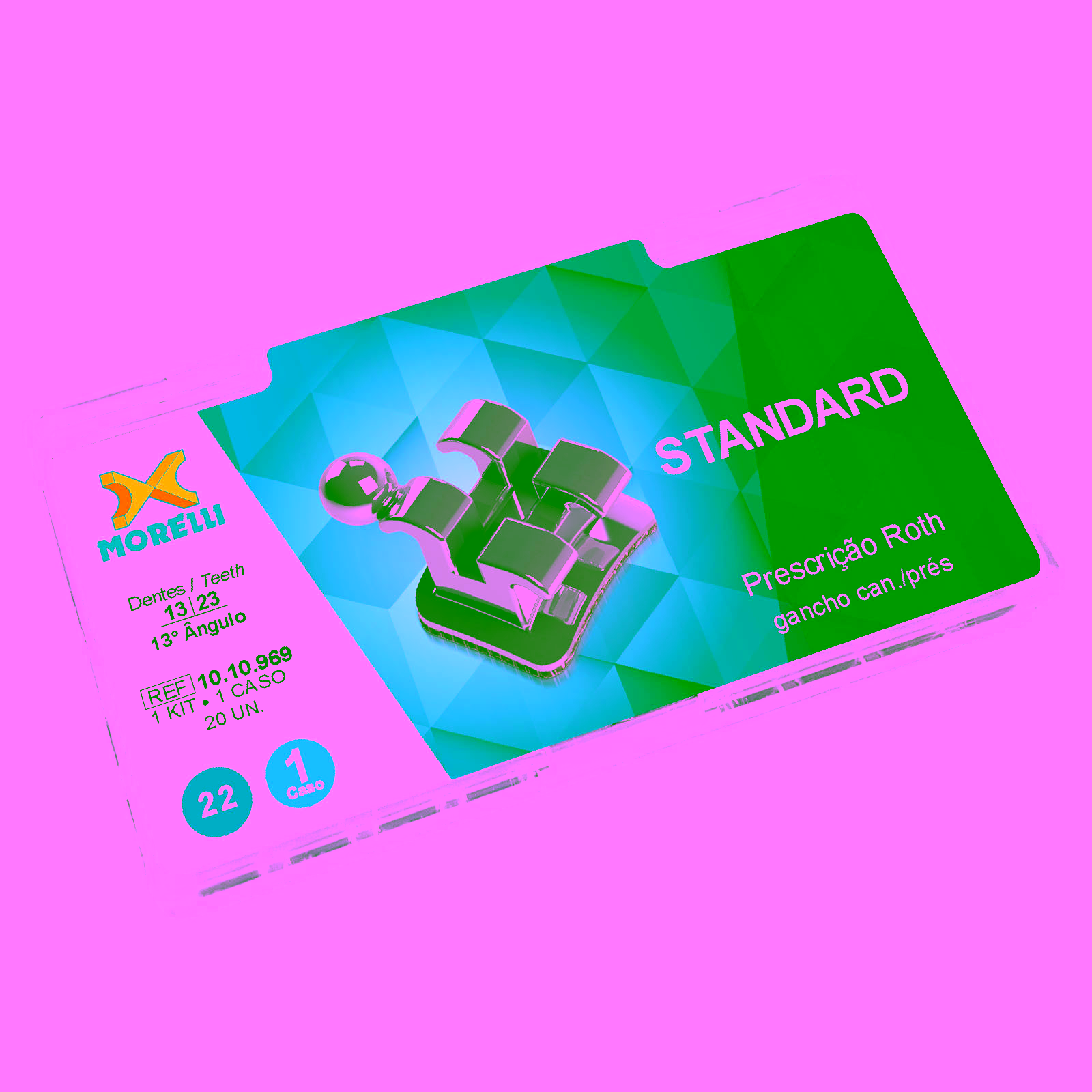Kit de Brackets 01 caso Prescripción Roth Standard .022" Can. 13° Ang. Gancho Can./Prés