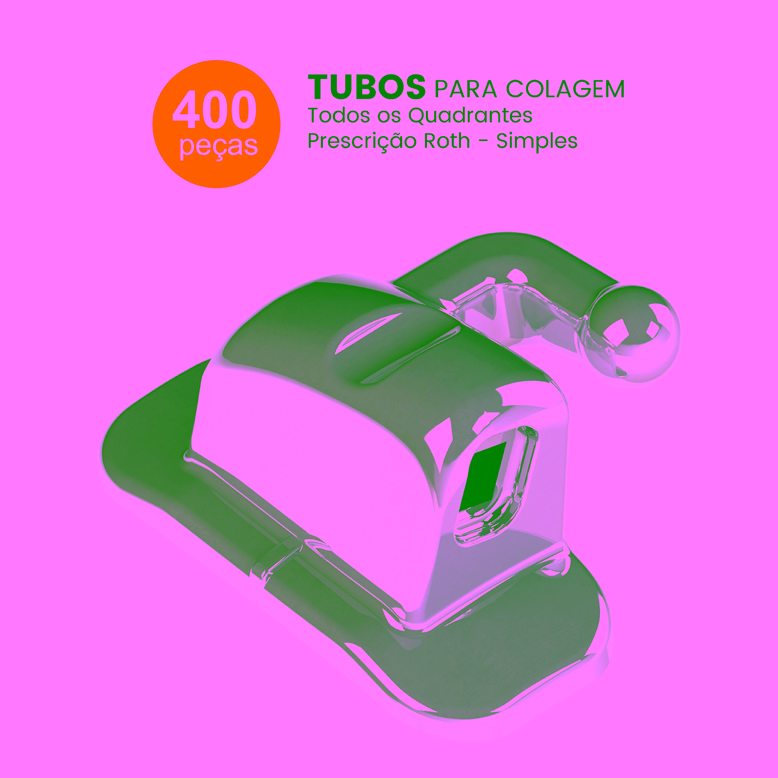 Kit de Brackets 100 casos + 400 Tubos Prescrición Roth Max .022" Can. 9° Ang. Gancho Can./Prés