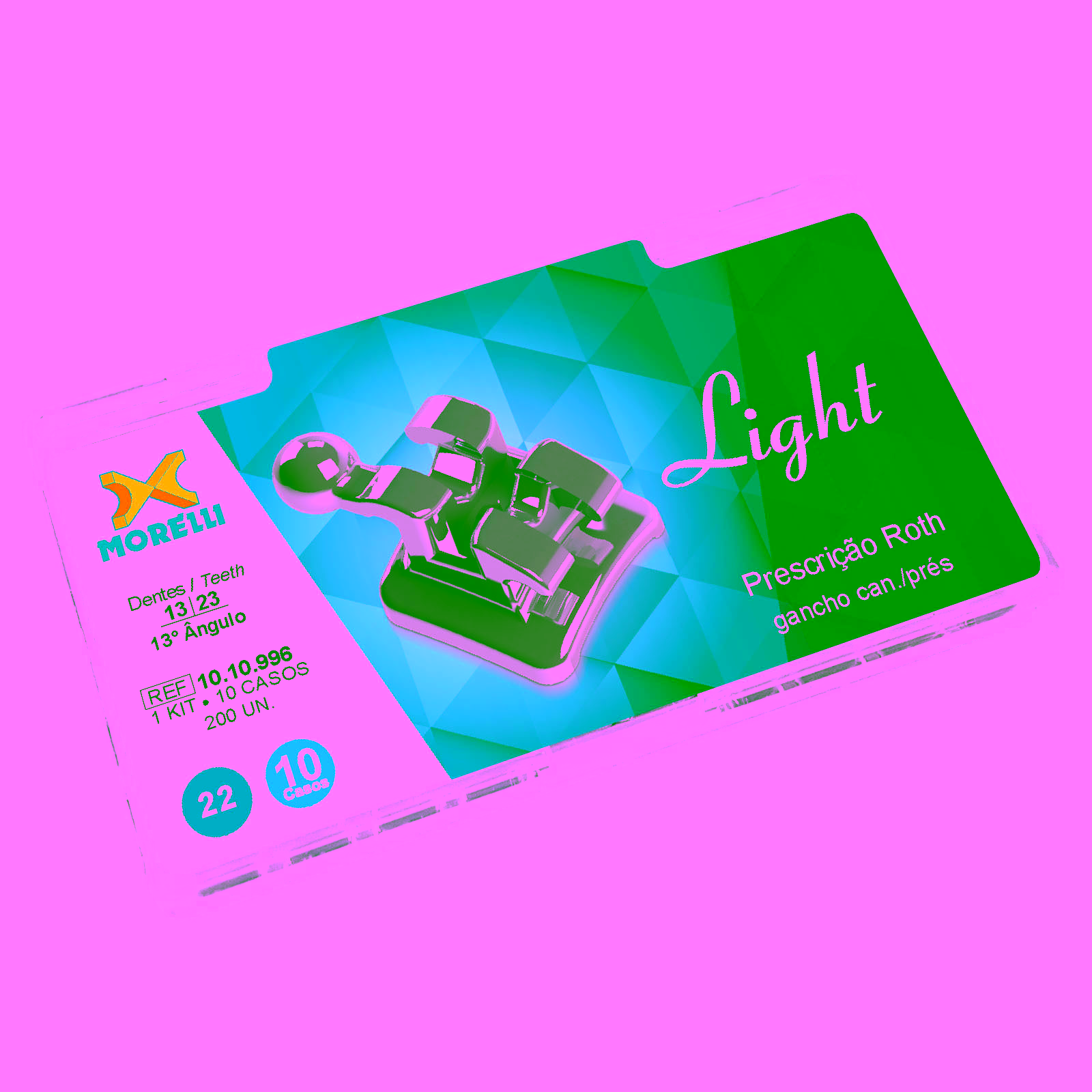 Kit de Brackets 10 casos Prescripción Roth Light .022" Can. Sup.13° Ang. Gancho Can./Prés