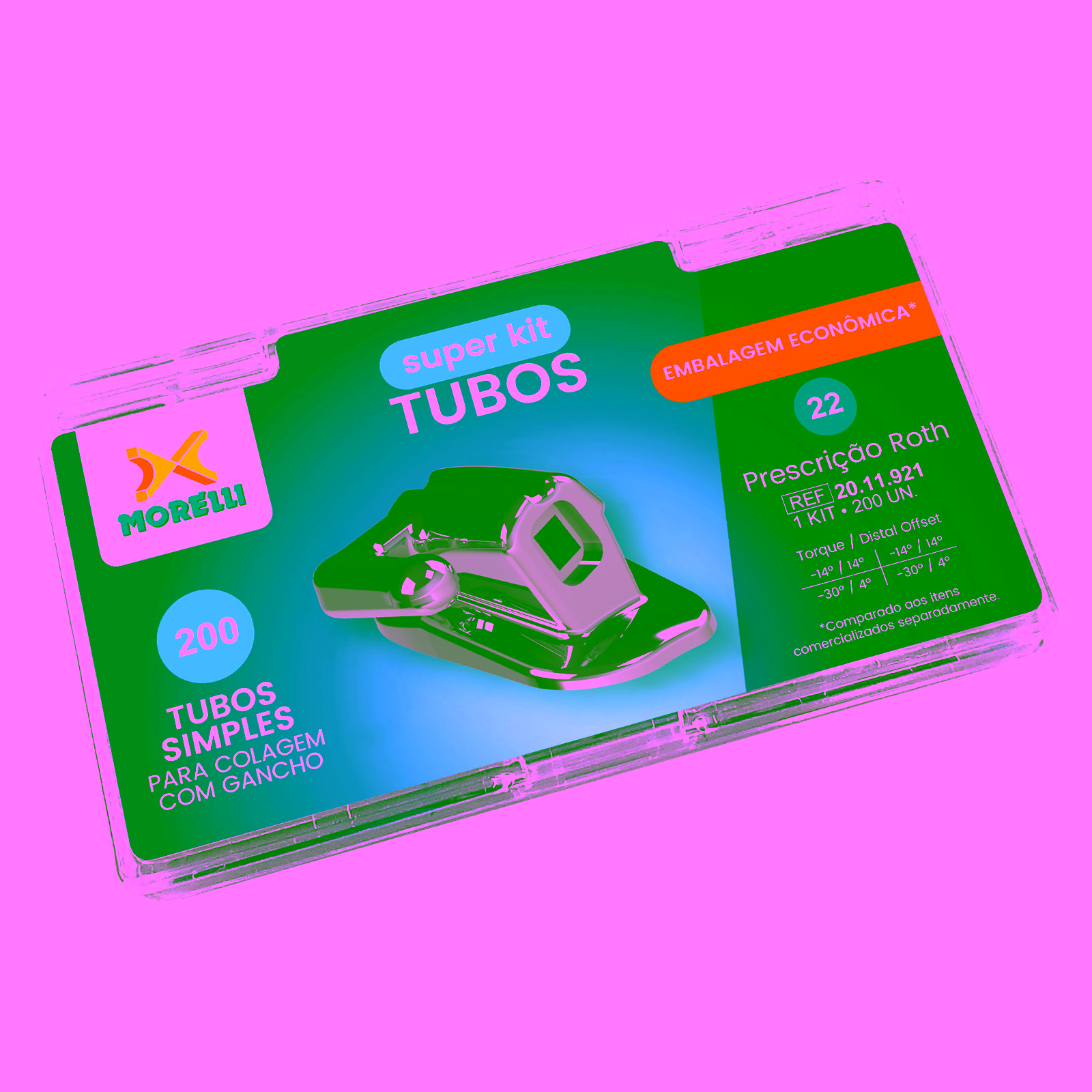 Kit Tubos Prescrición Roth Simple .022" Pegamento 4 cuadrantes Gancho 200 piezas